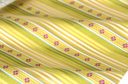 Yellow Pistachio Green Stripe with Purple Embroidery Silk Fabric